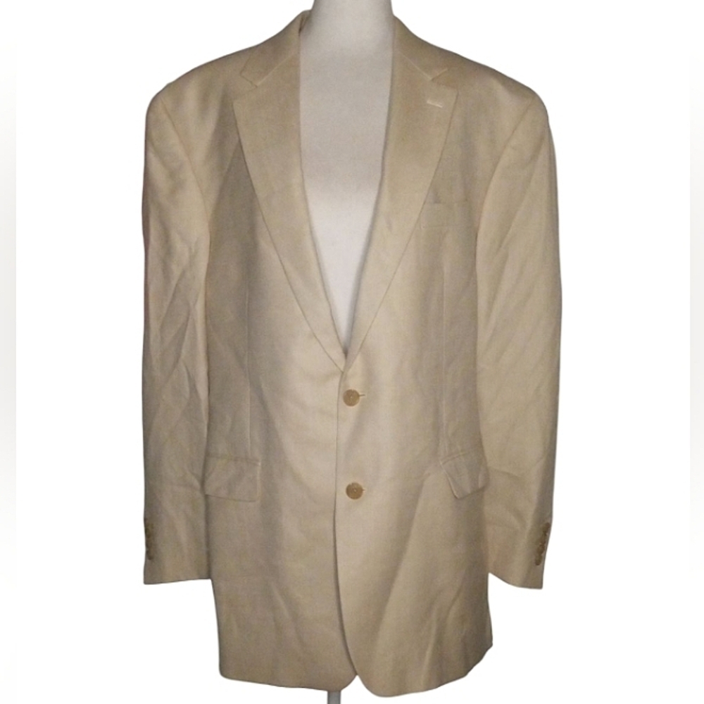 Ralph Ralph Lauren Blue Label Cream Herringbone Silk Wool Sport Coat Size 46L
